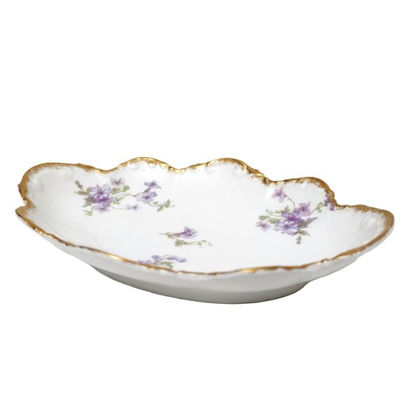 Antique CH Field Haviland Limoges GDA France Purple Floral Scallop S Serv Dish - Picture 1 of 6